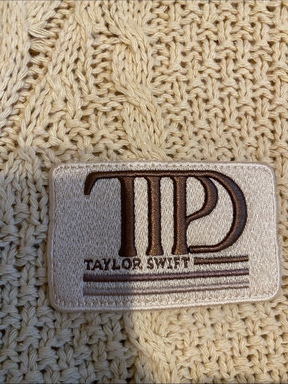 TS Cream Cardigan with Brown Trim and Star Elbow Patches NWOT - Picture 3 of 5
